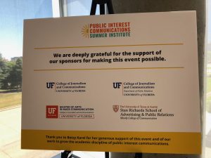 A placard thanking the sponsors of the summer institute.