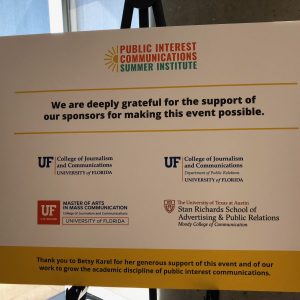 A placard thanking the sponsors of the summer institute.